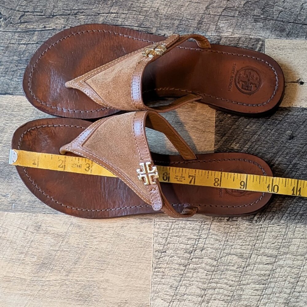 Tory Burch Sandals Brown Leather Suede Triangle Flip Flops - Picture 8 of 8